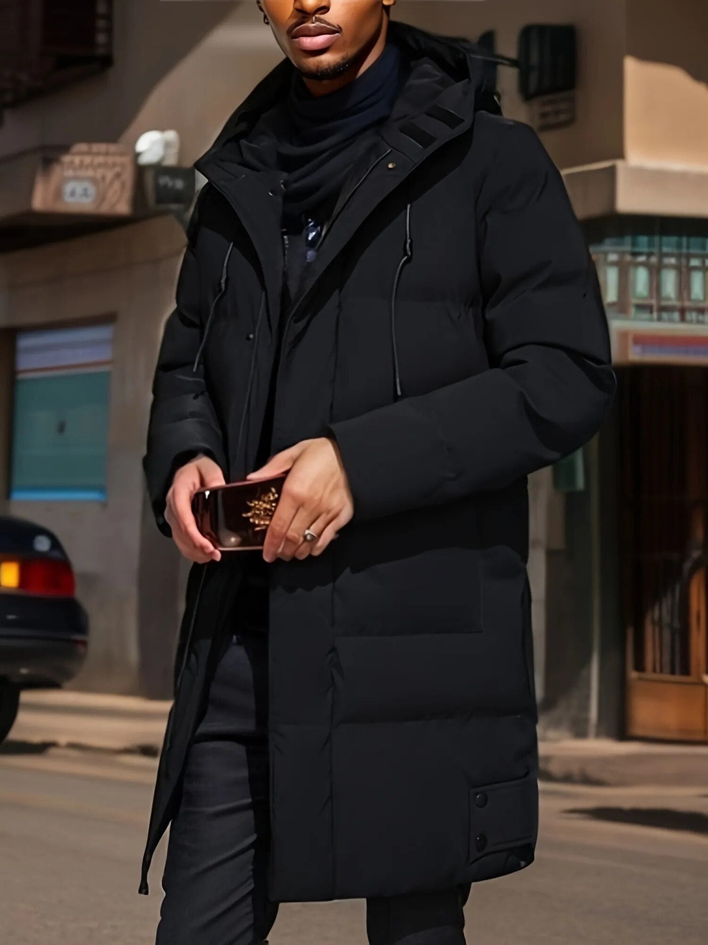 Abrigo Largo Hombre Invierno con Capucha