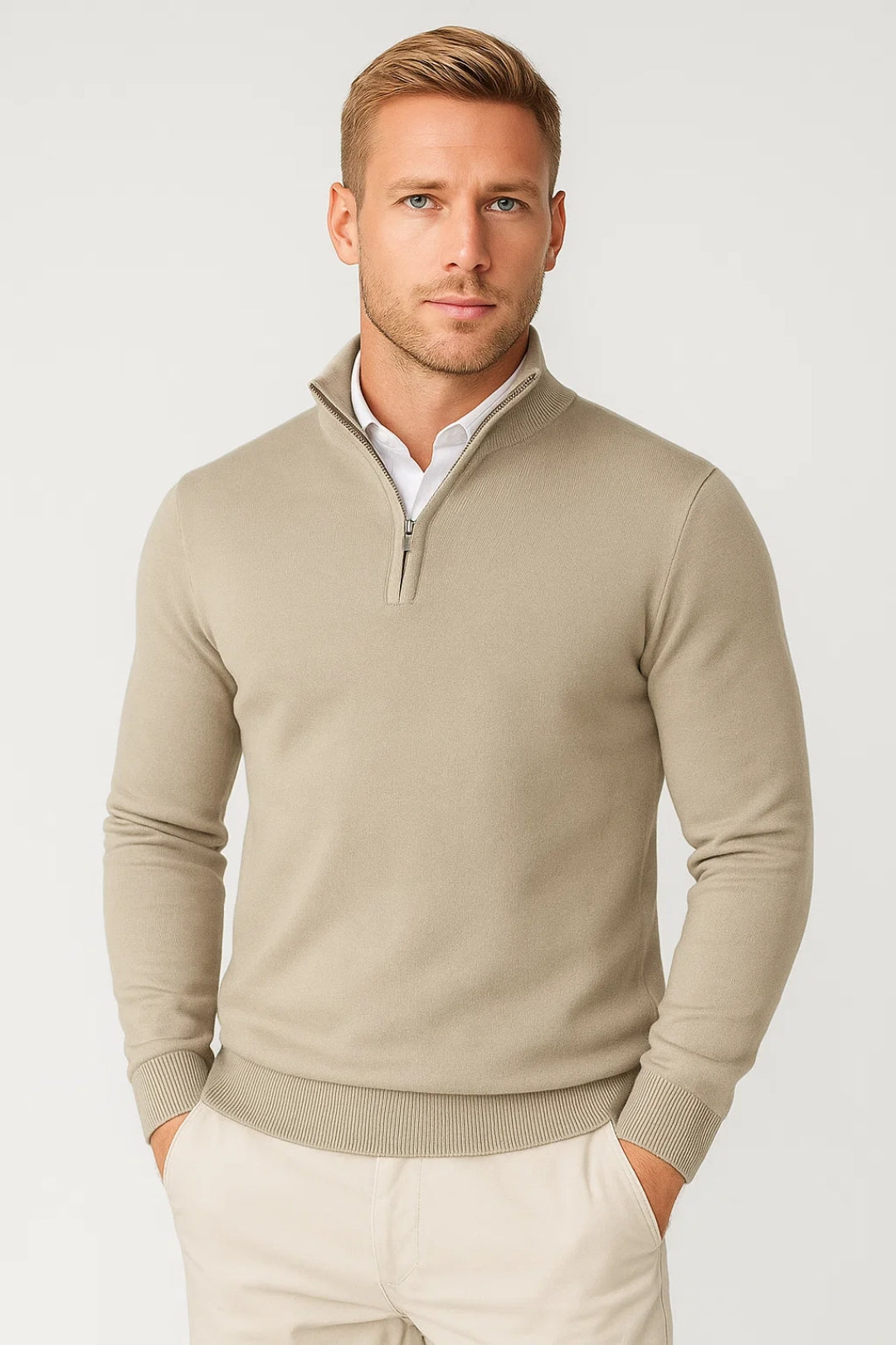 Jersey hombre con media cremallera y cuello alto