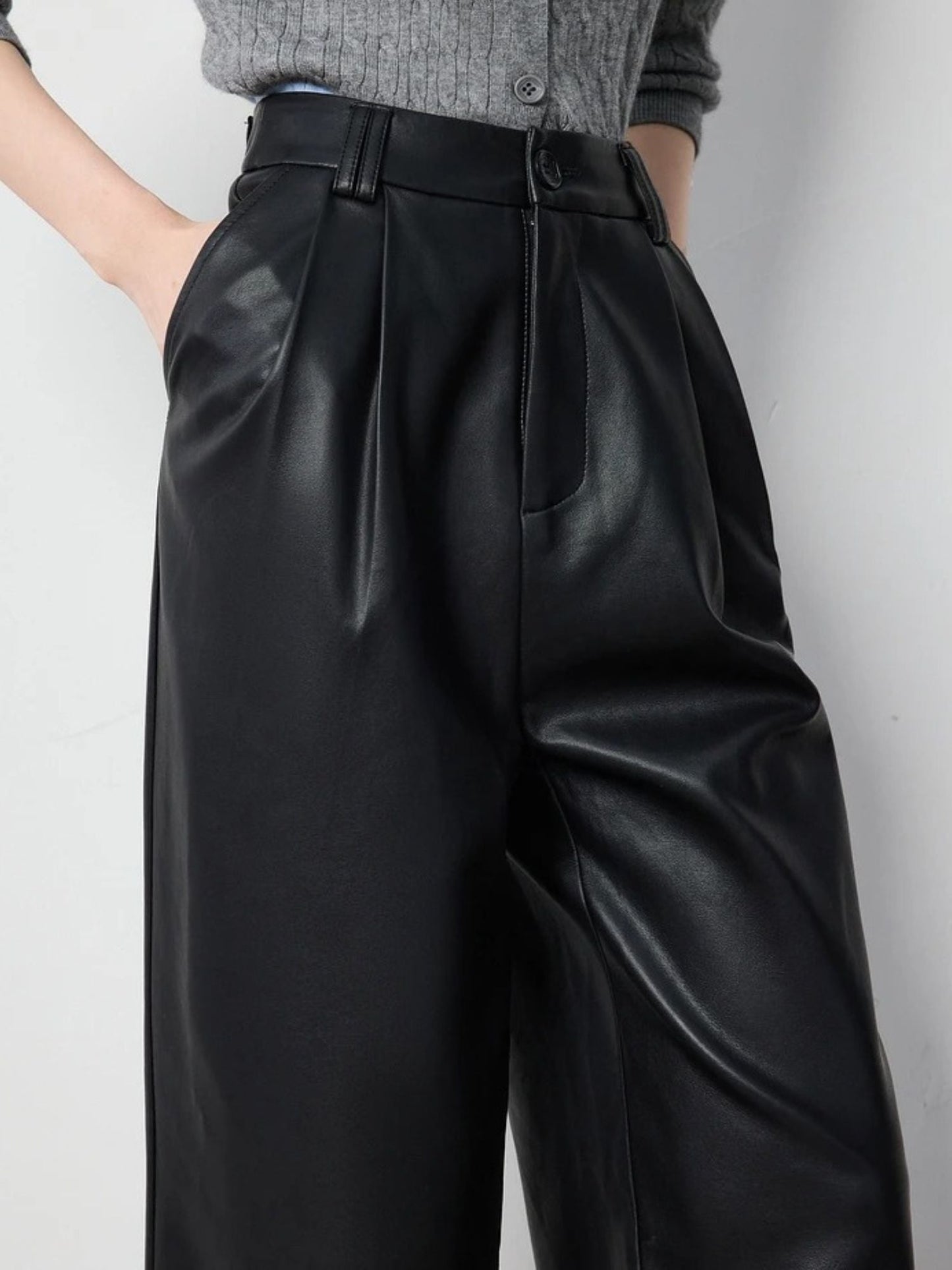 Pantalón Mujer Talle Alto Pierna Ancha Pliegue Marcado
