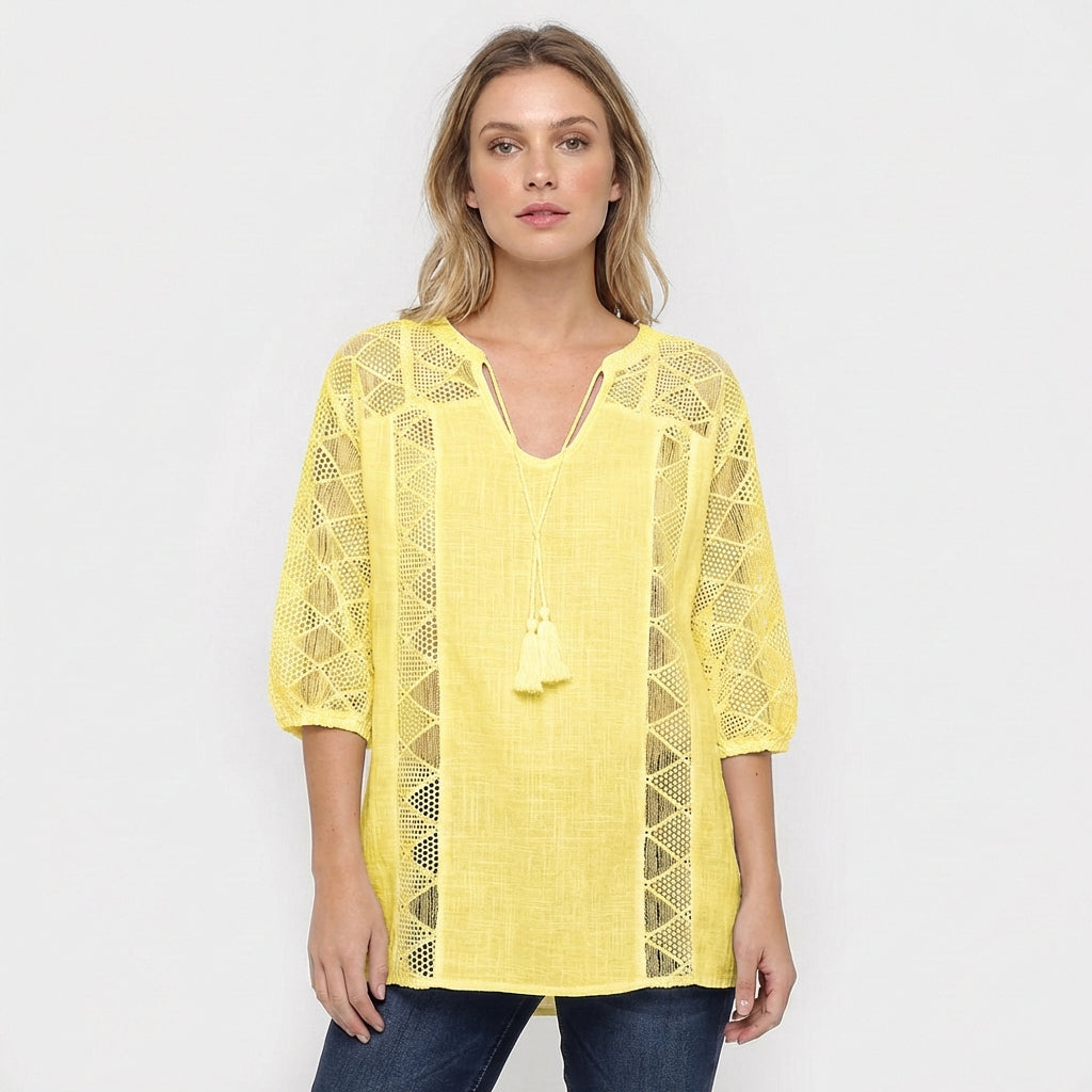Blusa Mujer de Crochet con Borlas Estilo Boho