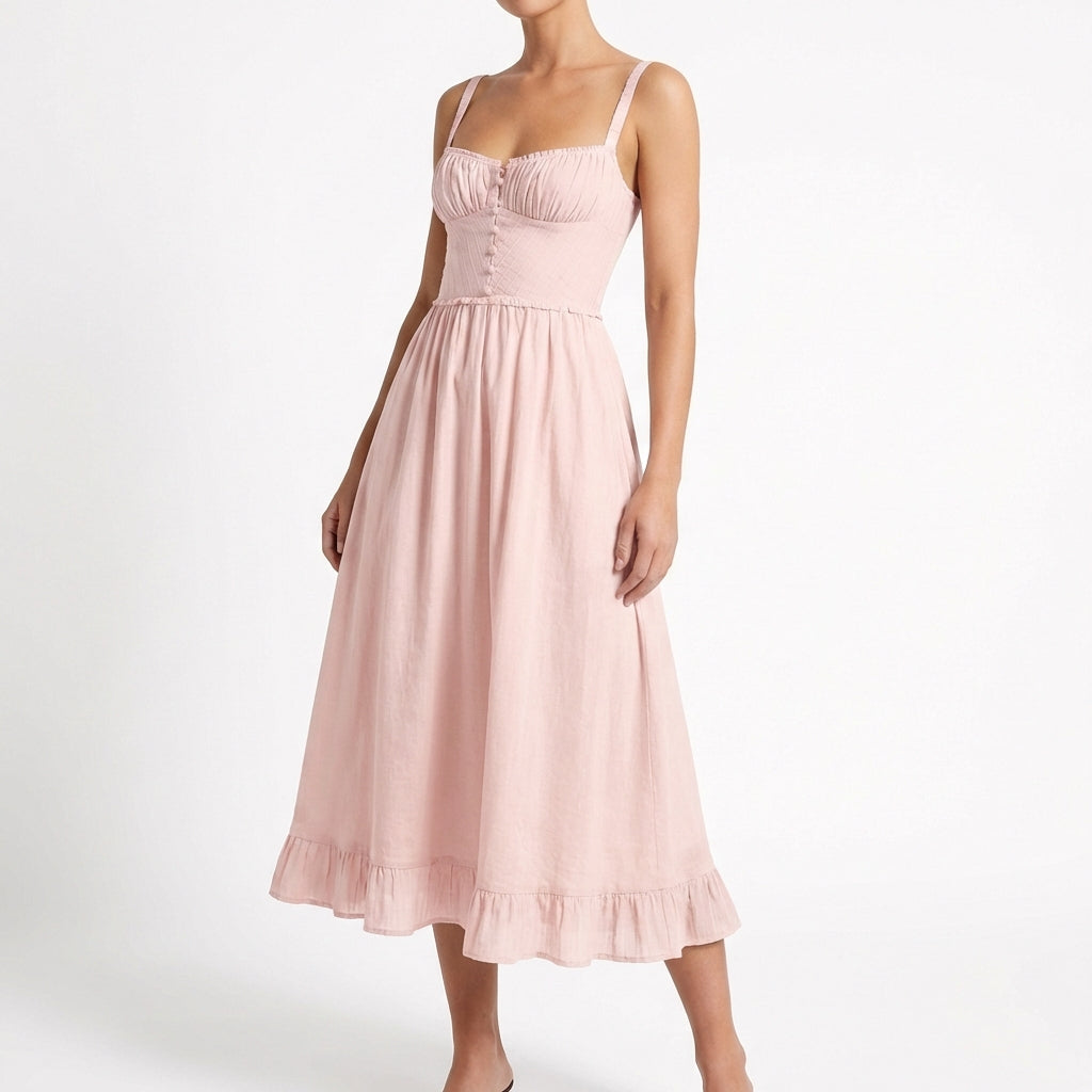 Vestido Midi Mujer Tirantes y Volante