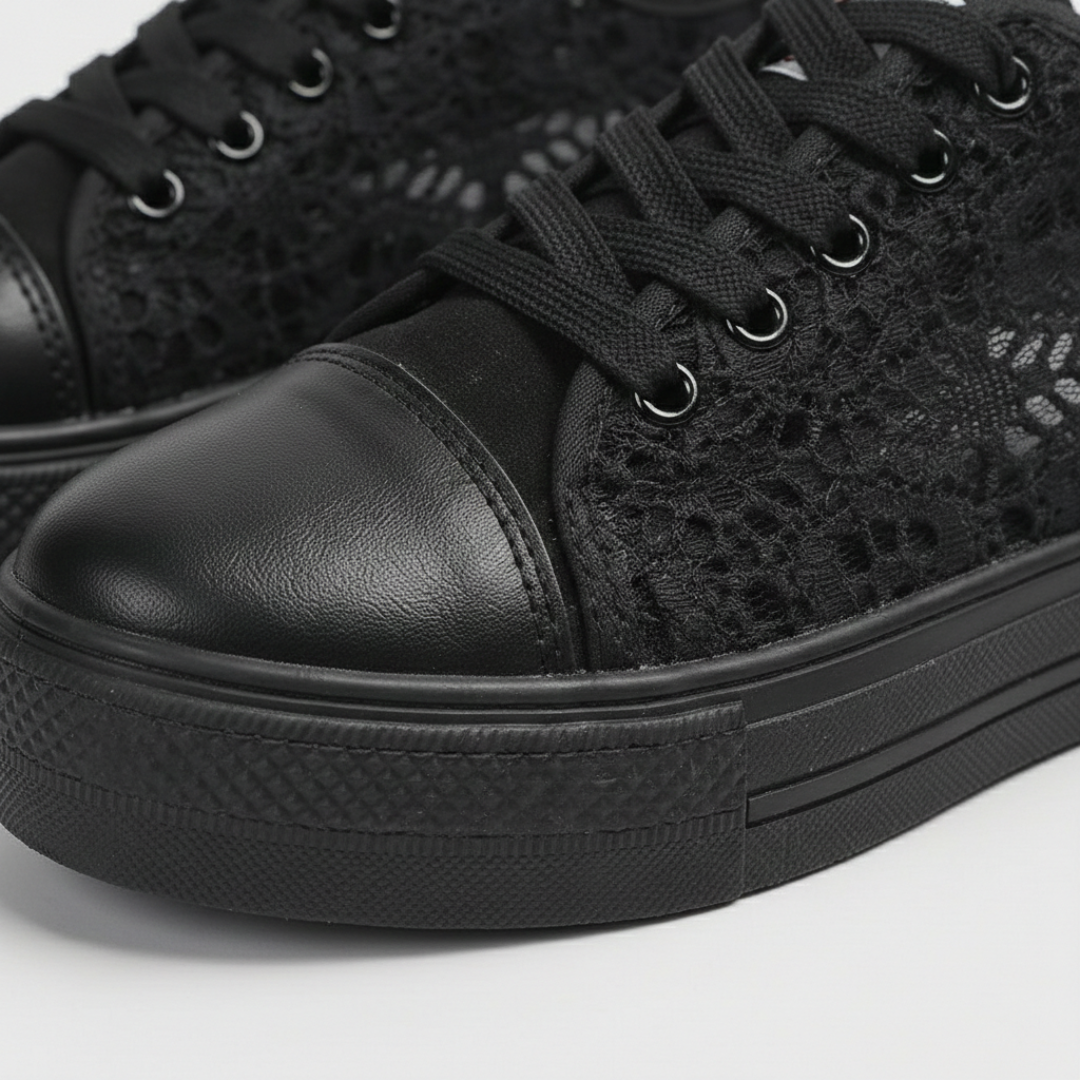 Zapatillas Plataforma Mujer Cordones Encaje Punta Redonda Suela Alta