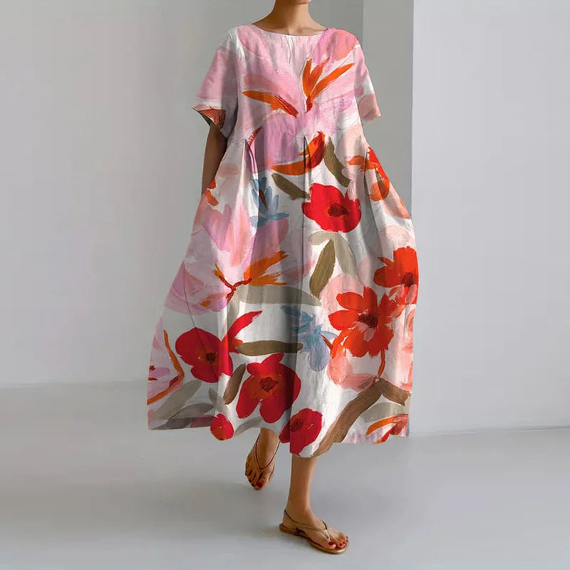 Vestido midi mujer Verano Estampado floral estilo acuarela