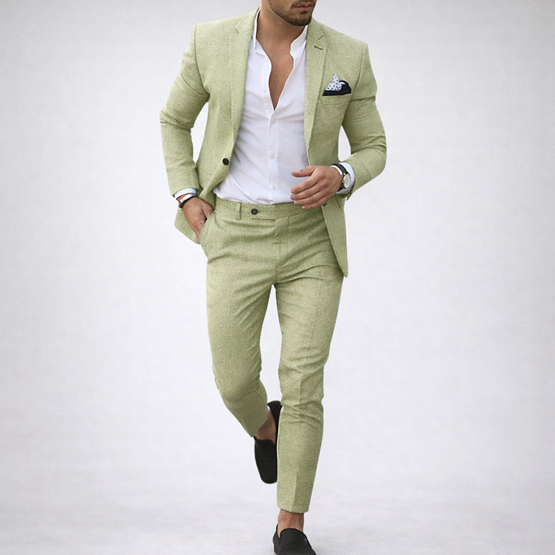 Traje Hombre Mezcla de Lino Corte Slim Fit Solapa de Muesca