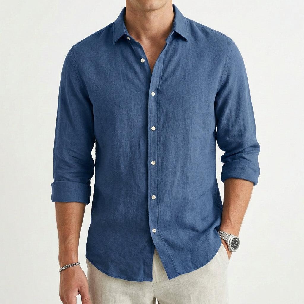 Camisa Hombre Algodón Cuello Clásico Manga Larga Casual