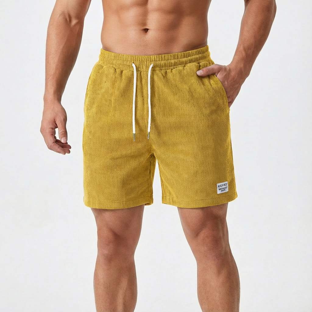 Bermudas Hombre Textura Acanalada Cintura Con Cordón Casual