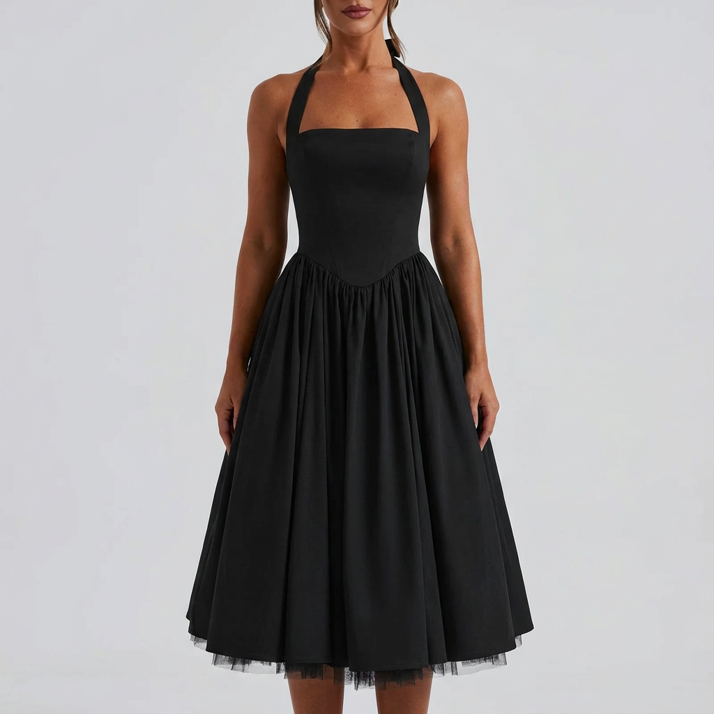 Vestido Midi Mujer Tul Escote Halter Romántico