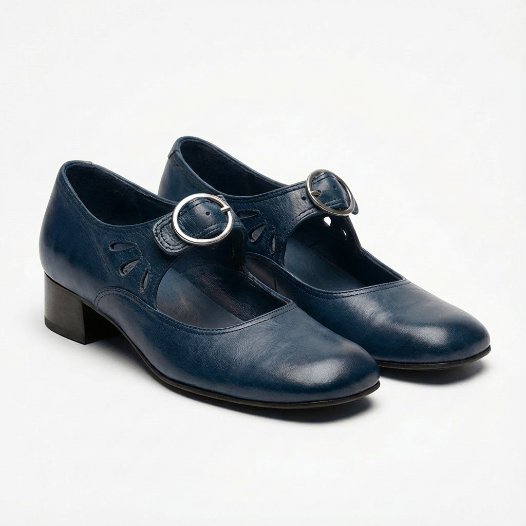 Zapatos Mary Jane Mujer Hebilla Redonda Detalles Calados Vintage