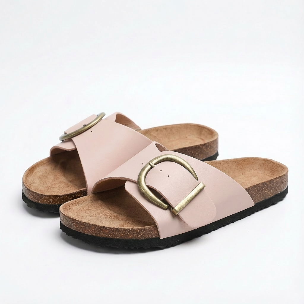 Sandalias Slide Mujer Tira Ancha Hebilla Grande Casual