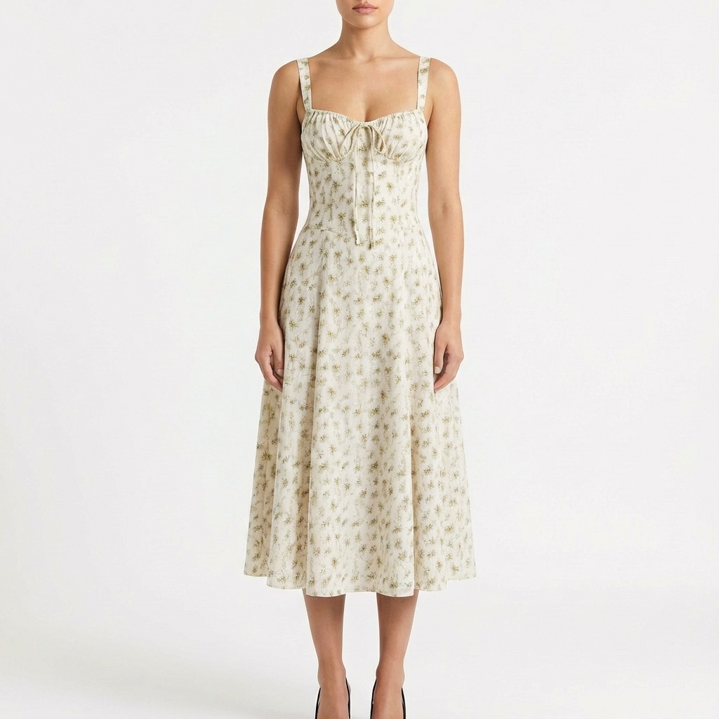 Vestido Midi Mujer con Tirantes Finos Estampado Floral