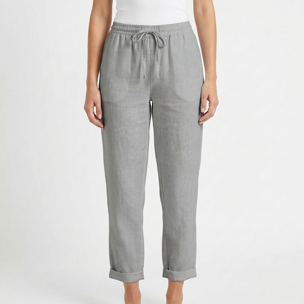 Pantalón Mujer Casual Algodón Cintura Elástica Bajo Doblado