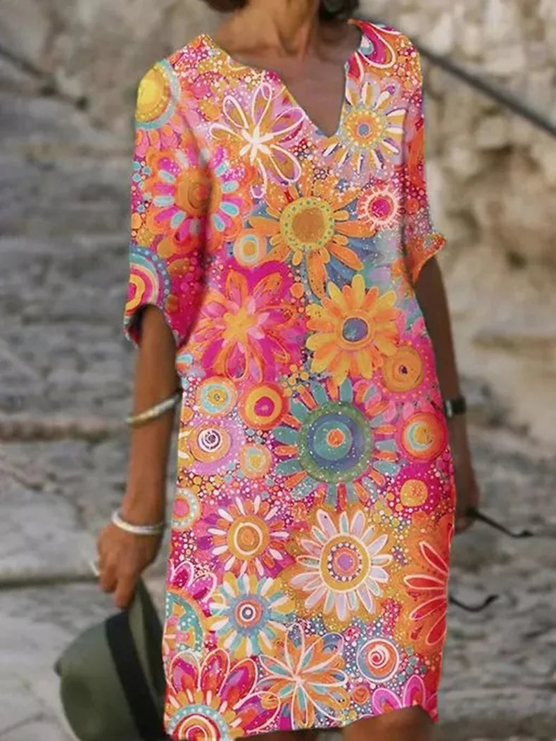Vestido Mini Mujer Floral Ligero Cuello en V