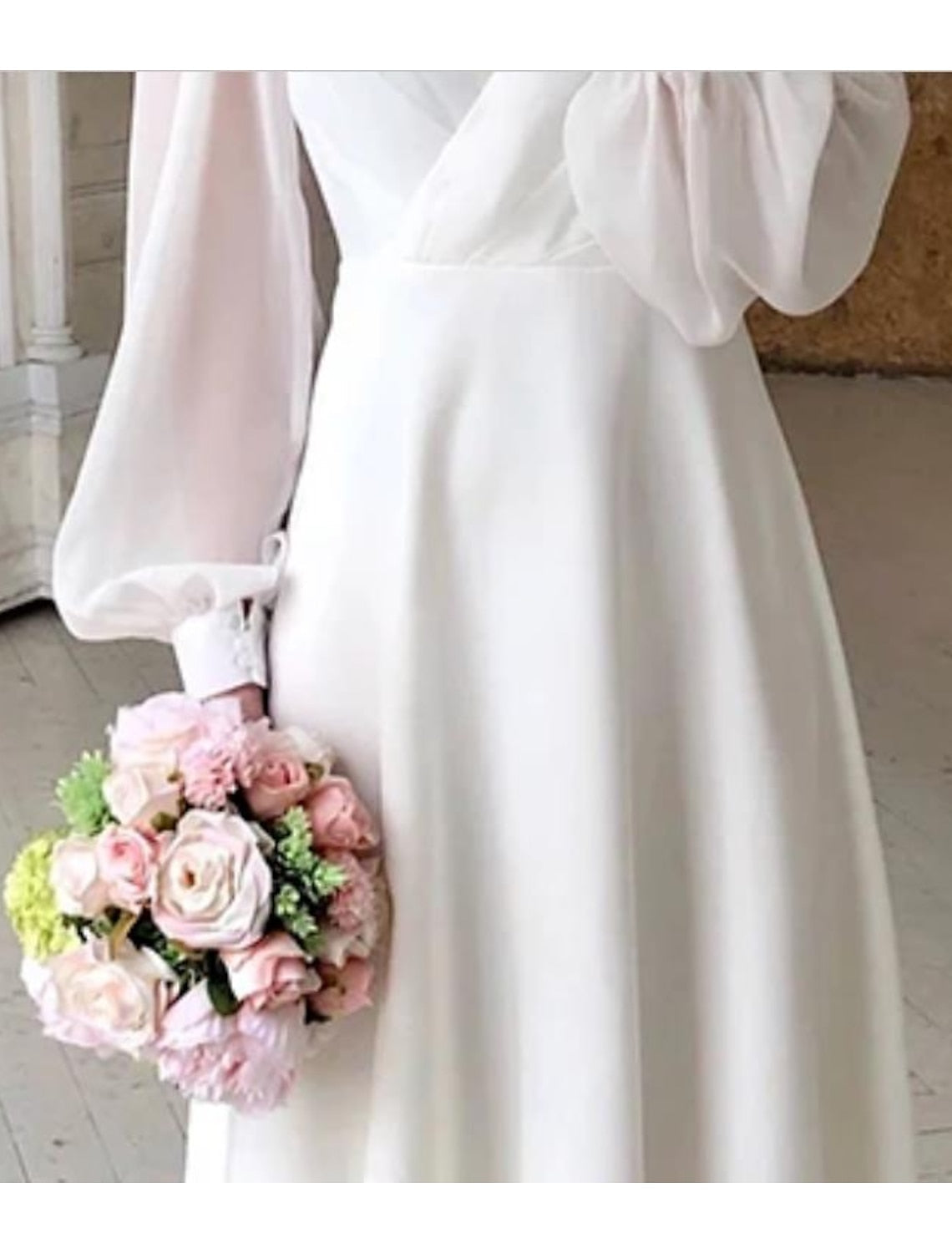 Vestido novia mujer Manga larga Silueta fluida Clásico