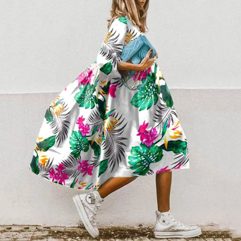 Vestido midi mujer Holgado Manga Abullonada