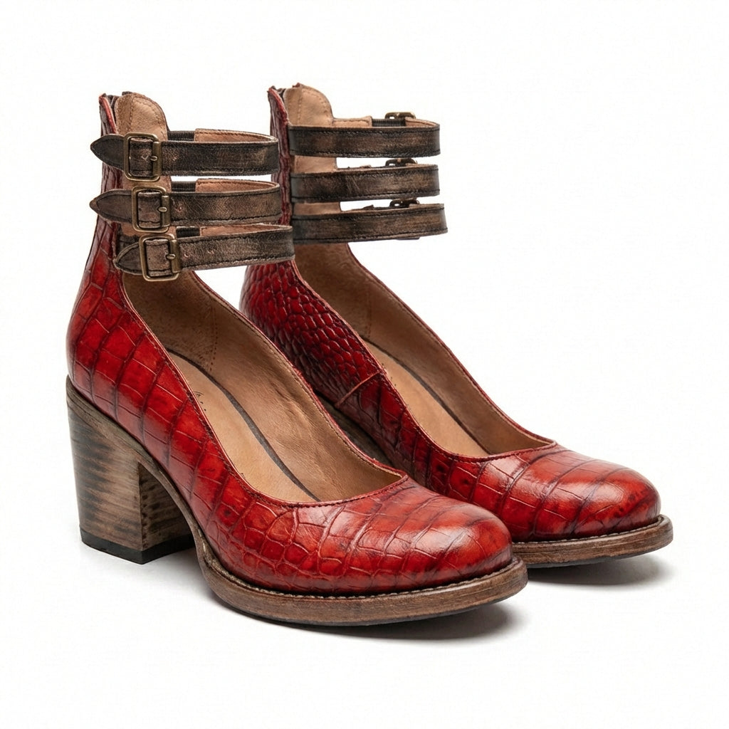 Zapatos Mujer Tacón Ancho Hebillas Ajuste Confortable