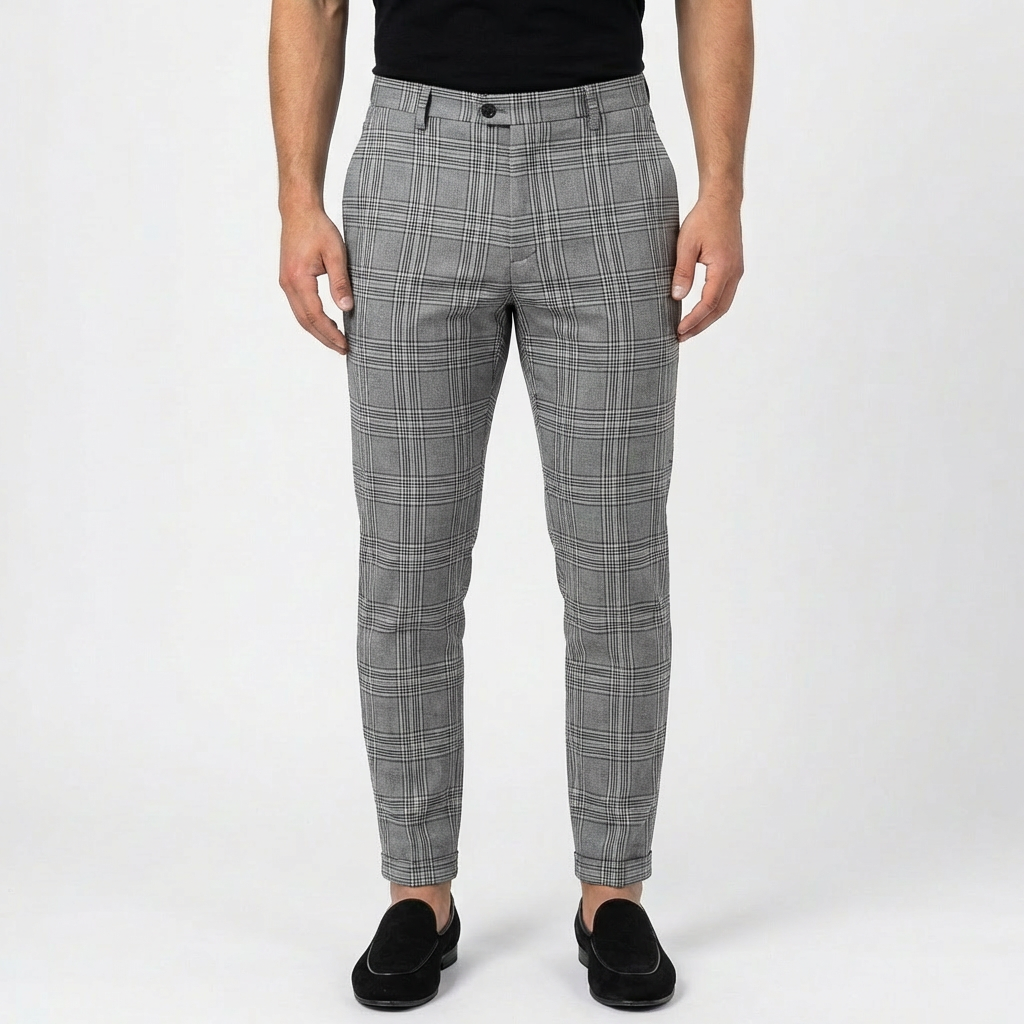 Pantalón Chino Hombre Algodón Estampado Cuadros Corte Slim