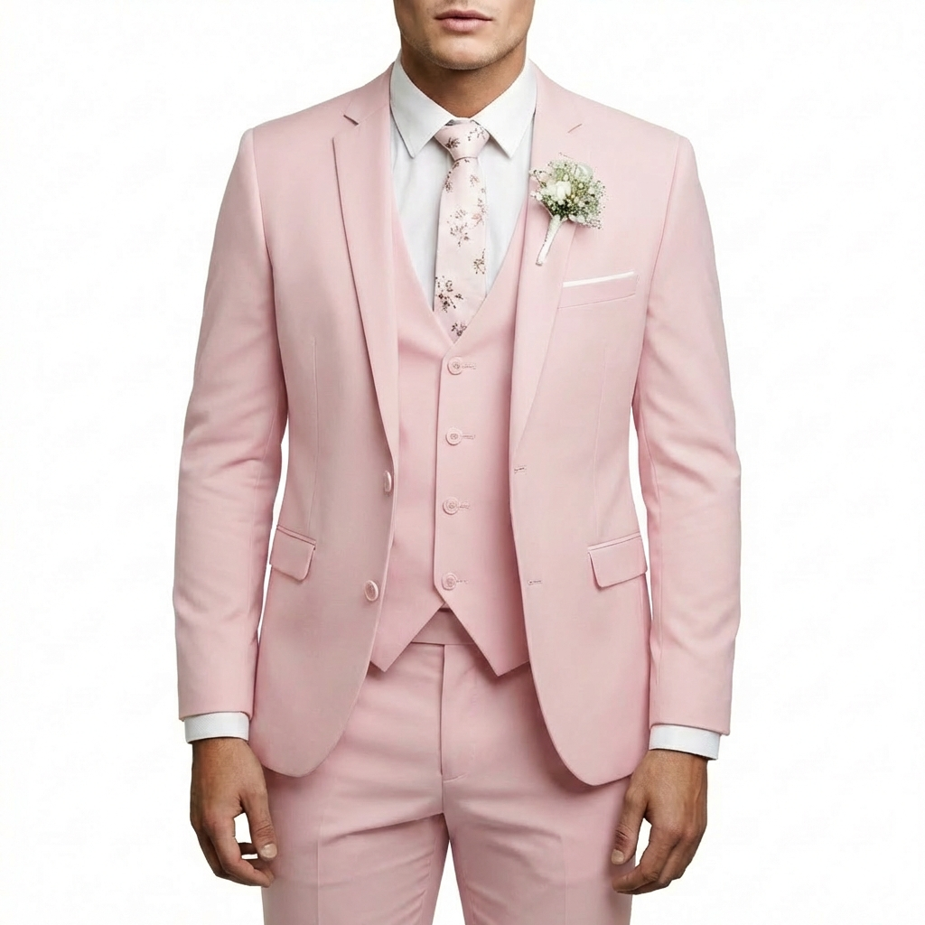 Traje Hombre con Chaleco y Solapa de Muesca Corte Elegante