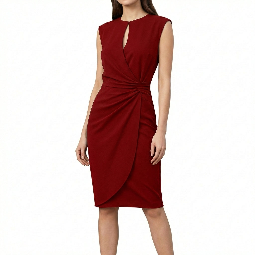 Vestido Midi Mujer Drapeado Sin Mangas Ajuste Elegante
