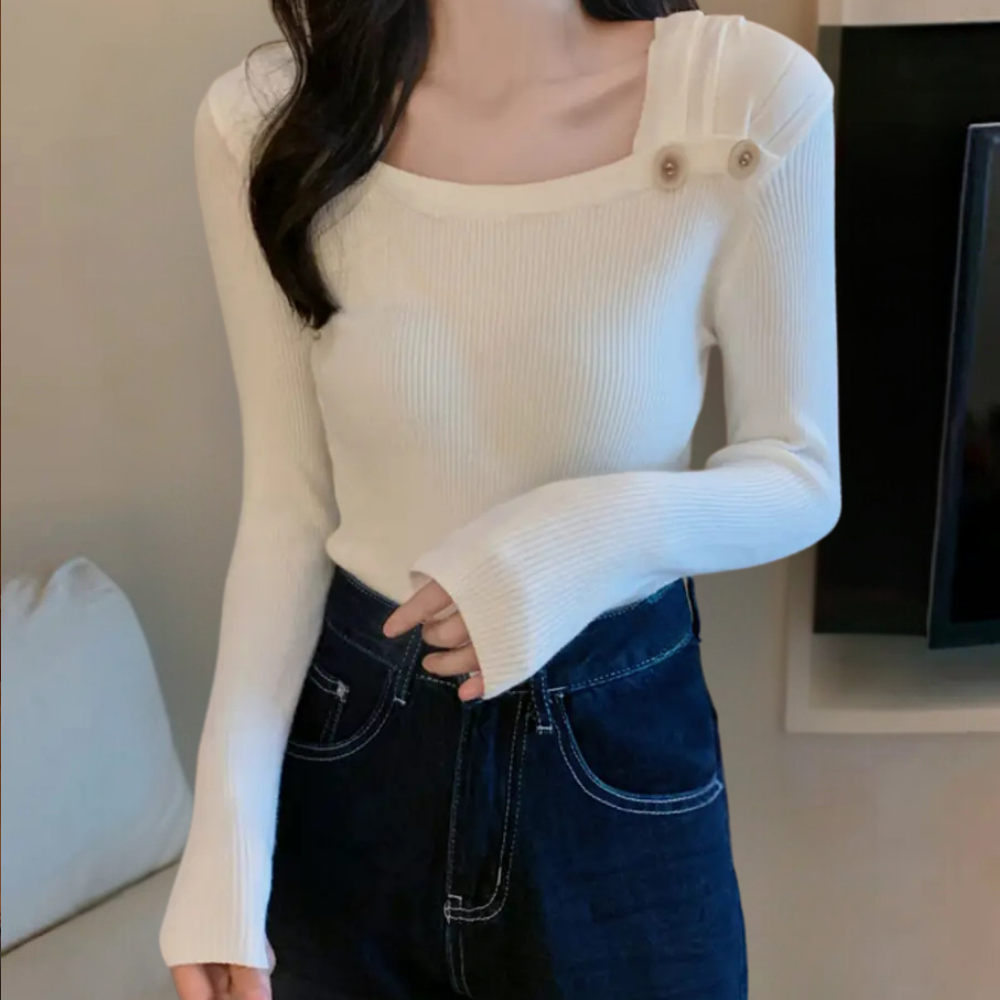 Jersey Mujer Acanalado Cuello Redondo Ajuste Cómodo