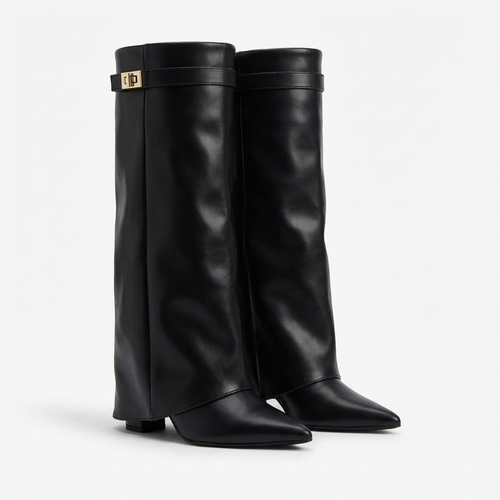 Botas Mujer Hasta la Rodilla Tacón Ancho Punta Estilizada