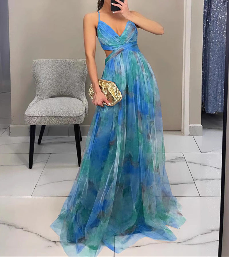 Vestido maxi mujer de tela fluida tirantes estilo elegante