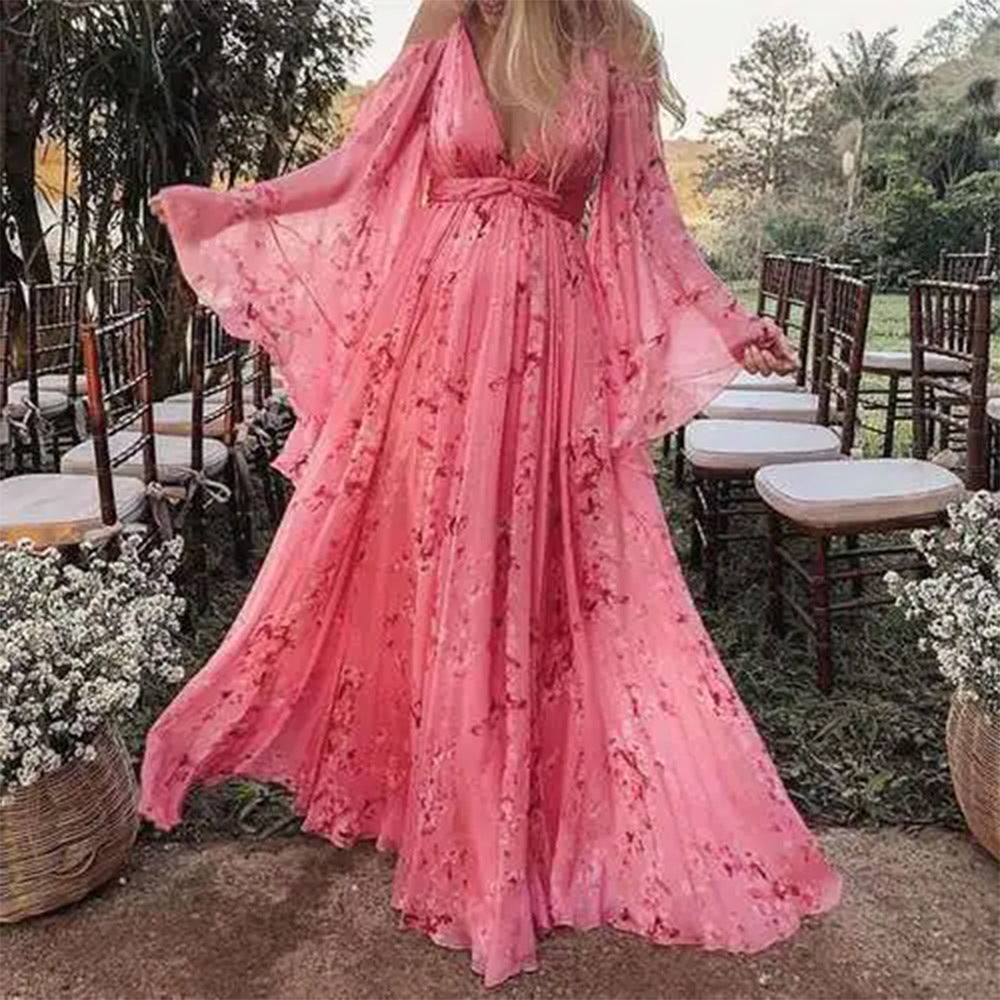 Vestido largo mujer de estampado floral estilo elegante