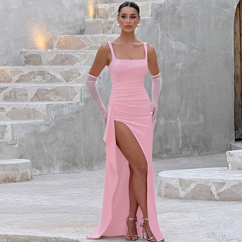 Vestido Largo Mujer con Escote en V y Espalda Abierta