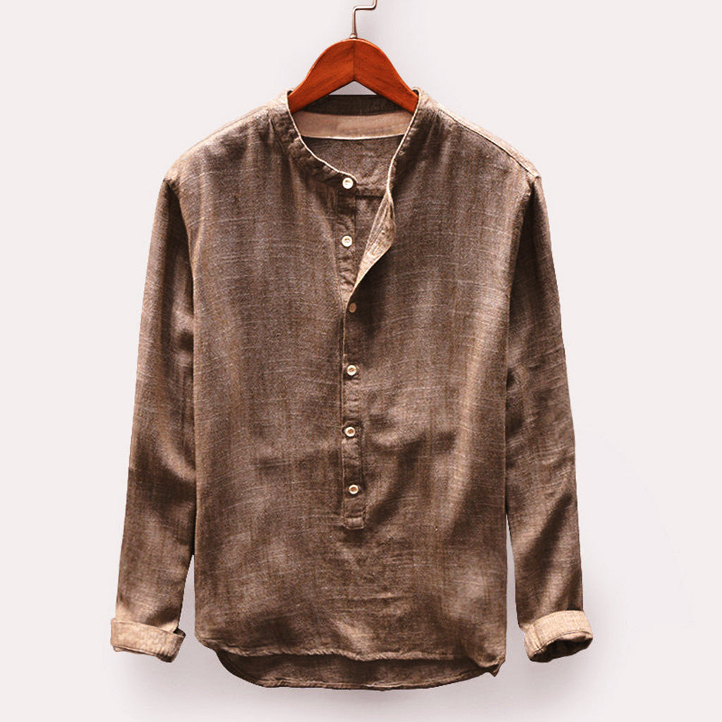 Camisa Casual Hombre Algodón Cuello Mao Ajuste Regular
