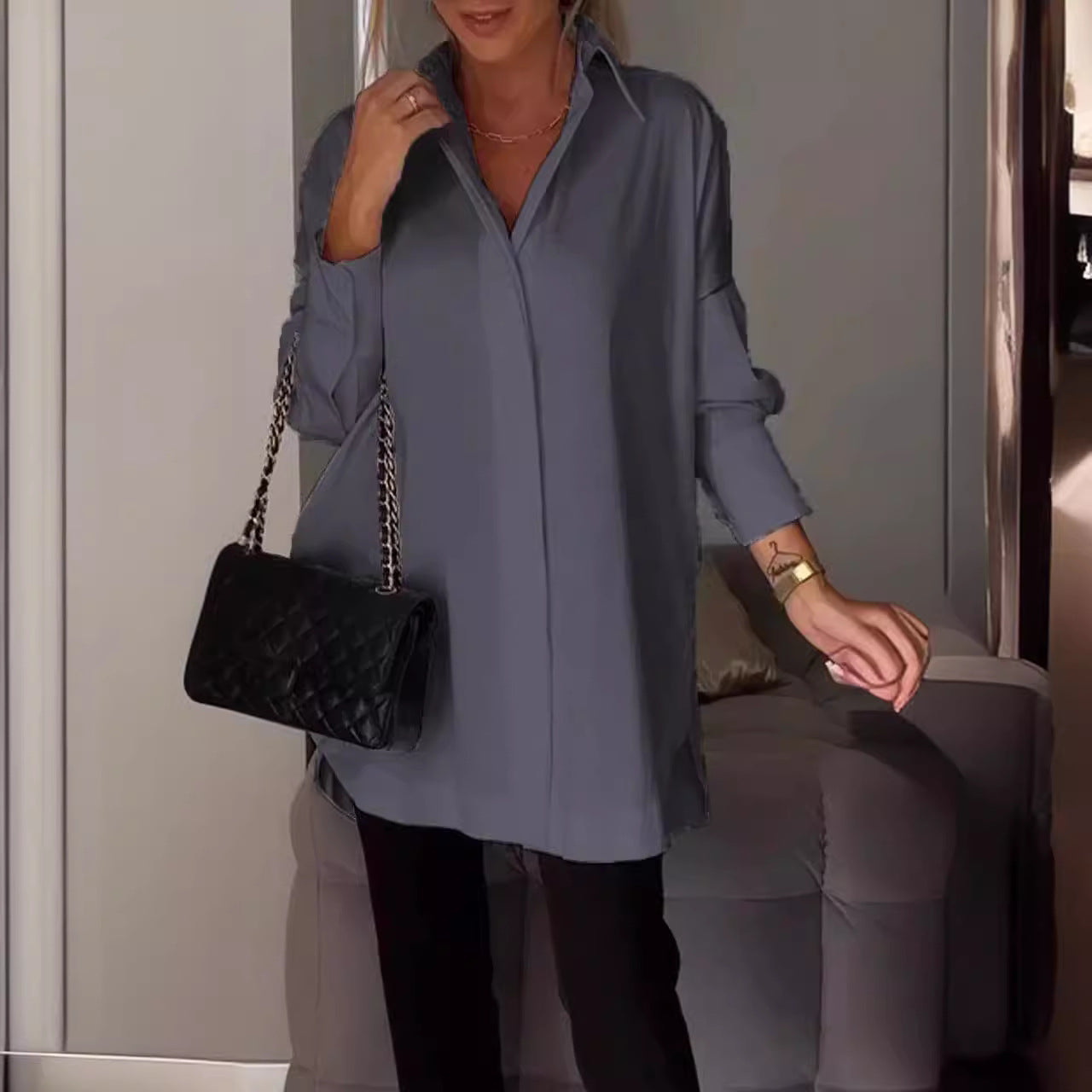 Blusa Mujer de Algodón Oversized con Cierre de Botones