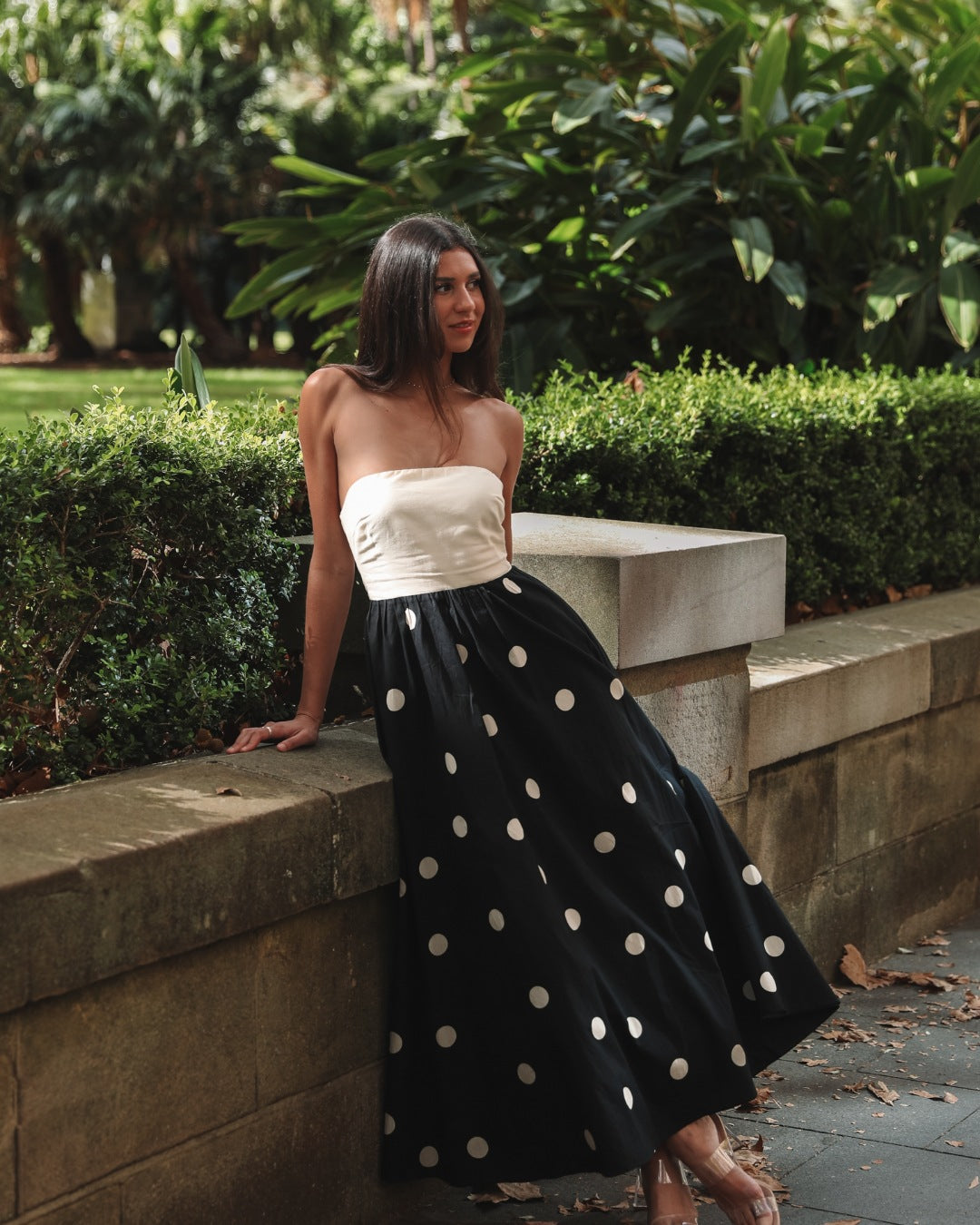 Vestido palabra de honor mujer mezcla algodón línea A verano