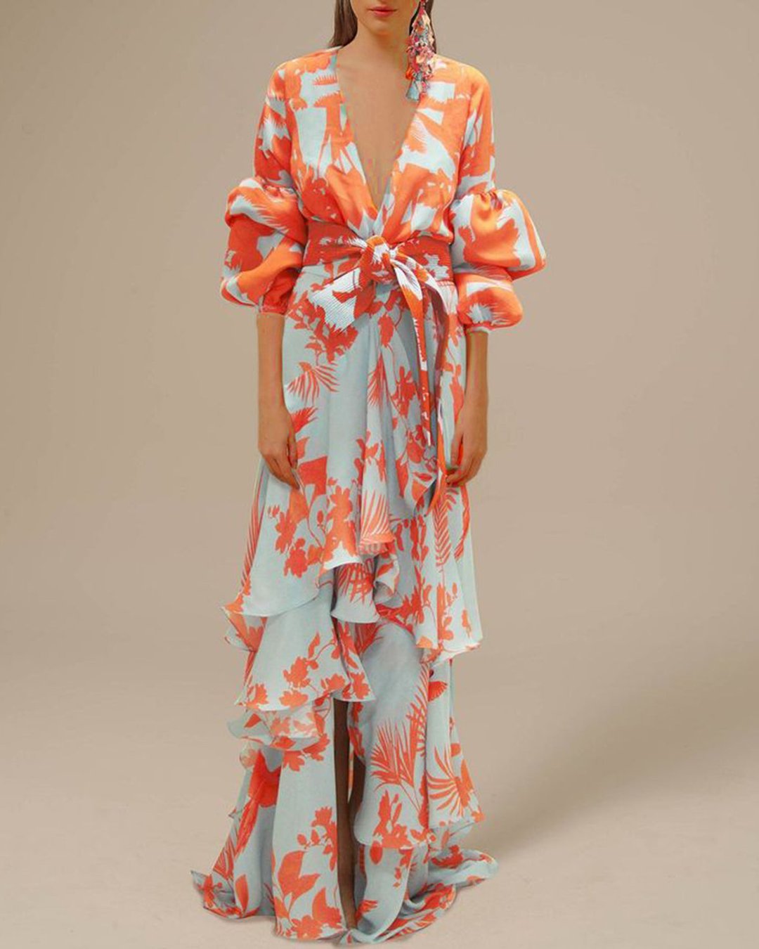 Vestido largo Mujer ceremonia Diseño cruzado estampado