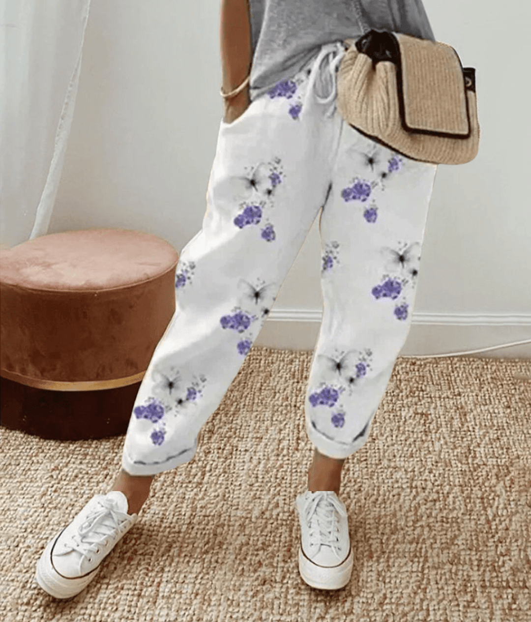 Pantalón Hombre de Lino y Algodón Estampado Corte Relajado