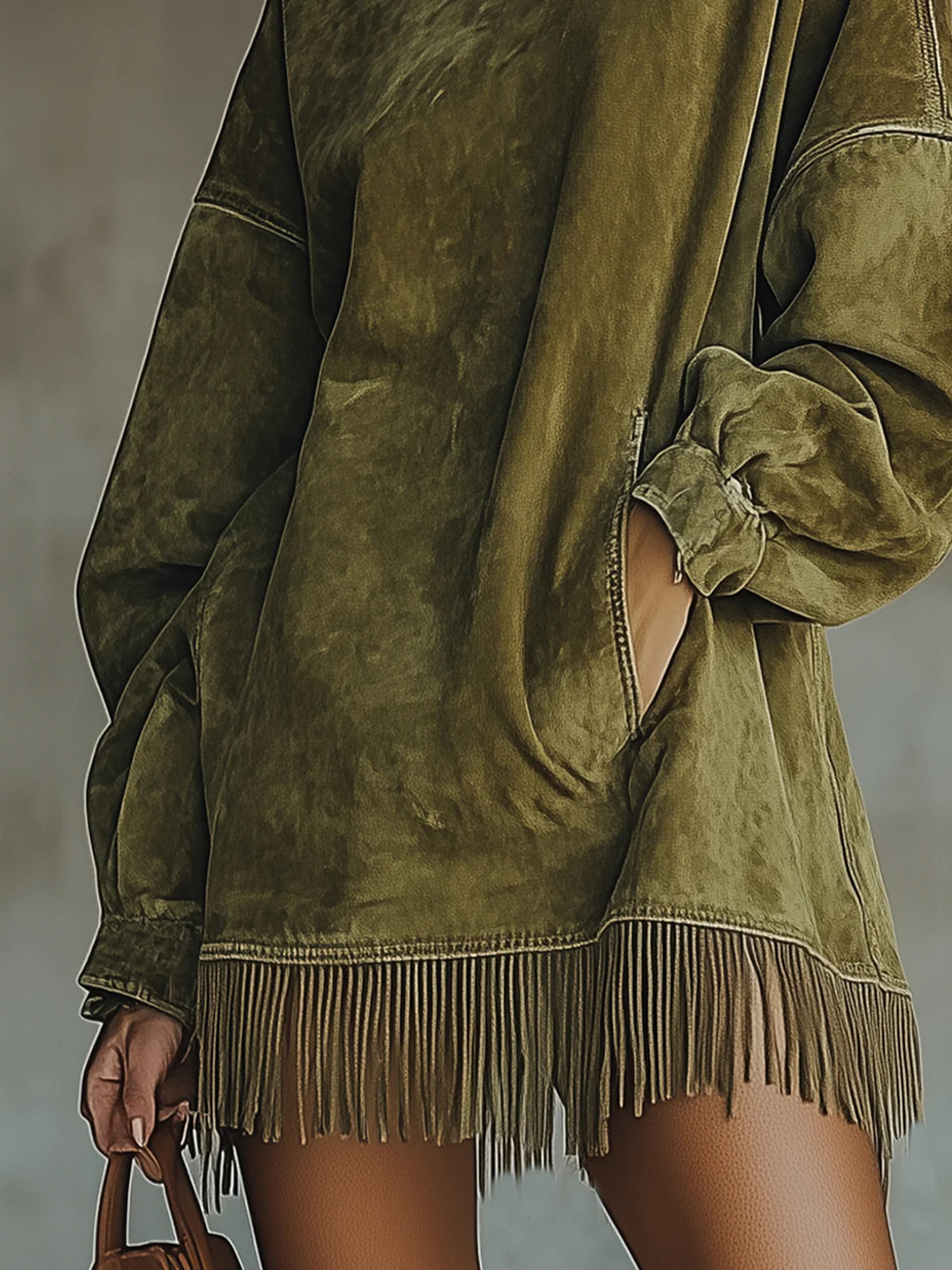 Vestido Mujer Cuello Alto Flecos Estilo Boho Comodo