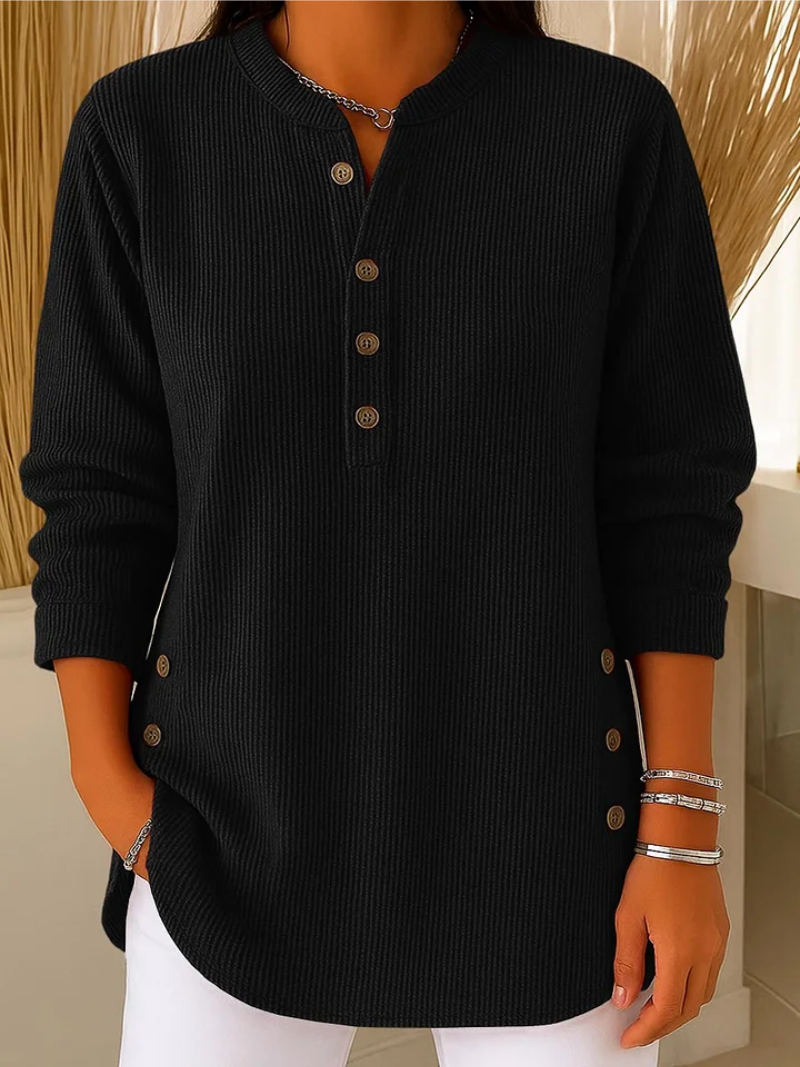 Suéter Mujer Canalé Botones Estilo Casual Comodo