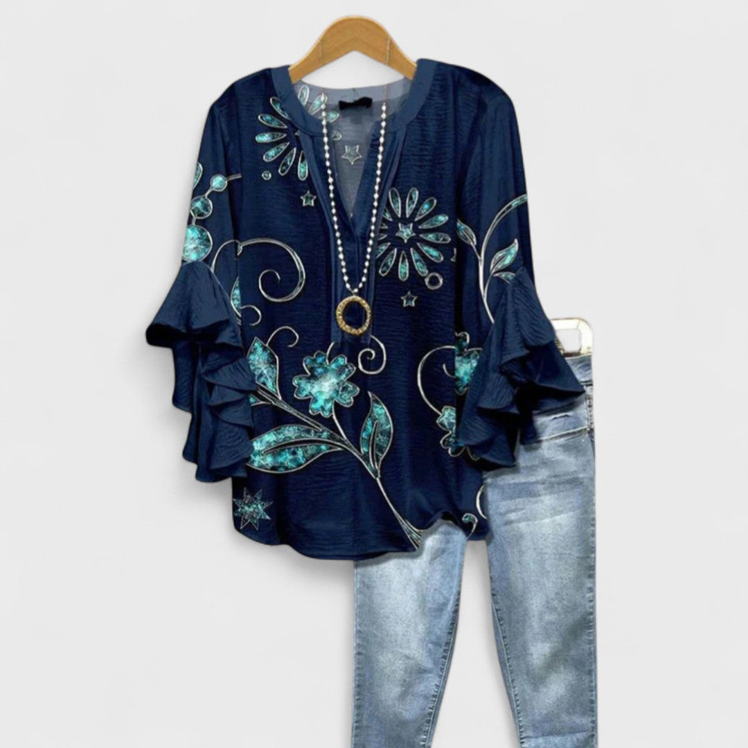 Blusa Mujer Floral Manga Acampanada Corte Suelto