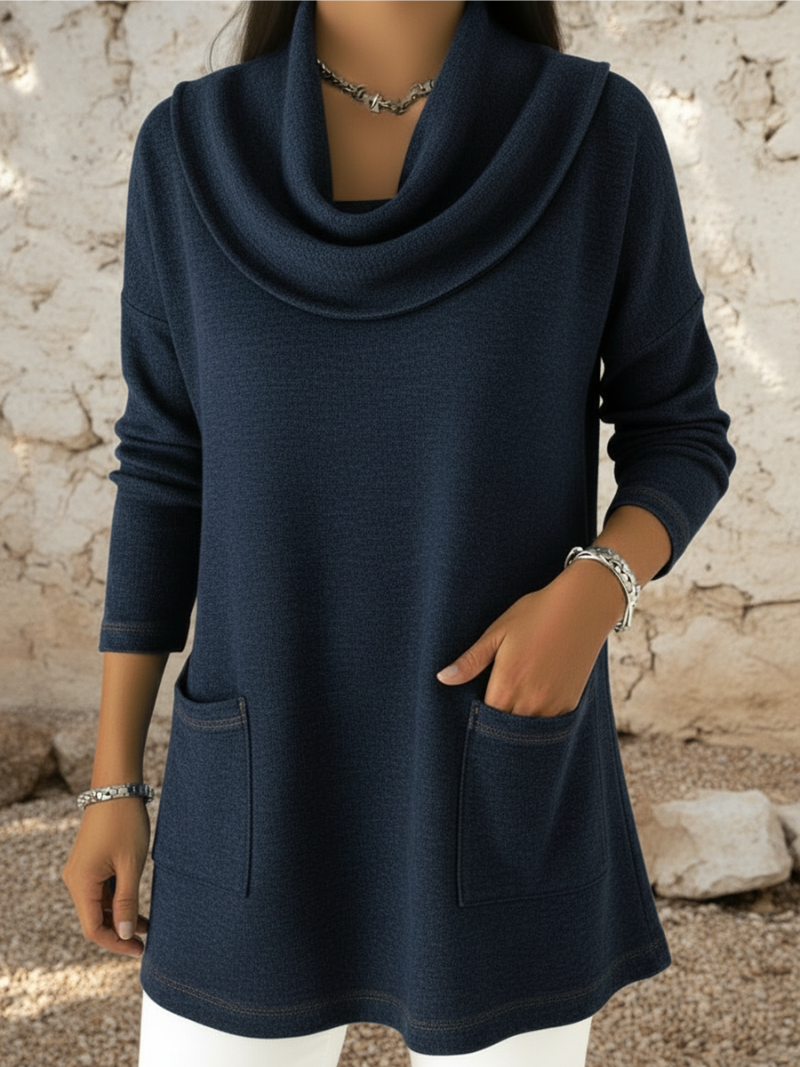 Jersey mujer Cuello Alto Bolsillos Frontales Cálido Cómodo