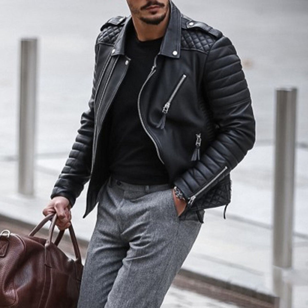 Cazadora Biker Hombre Robusta Invierno Bolsillos Cremallera