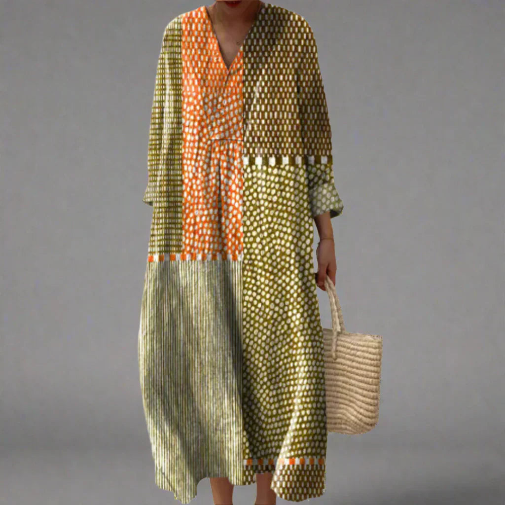 Vestido Maxi Mujer Estilizado Patrón Geométrico Retro - Mavetta