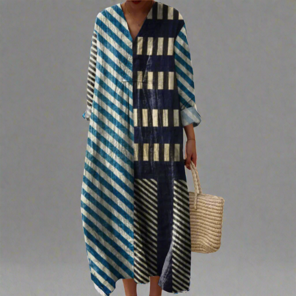 Vestido maxi mujer Estampado Geométrico Corte Estilizado - Mavetta