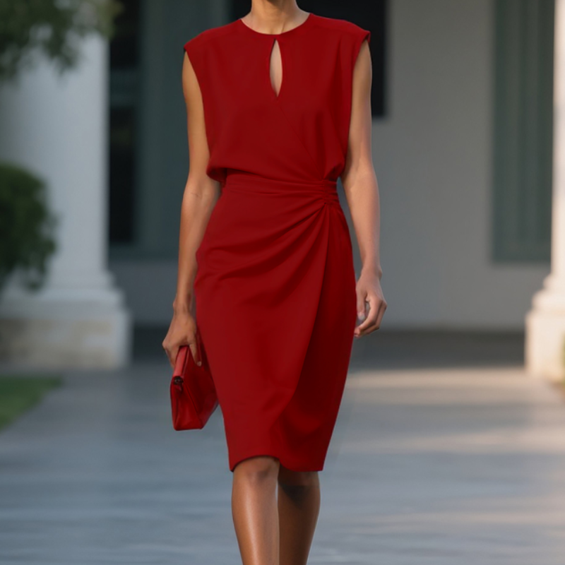 Vestido Midi Mujer sin Mangas Fruncido Lateral