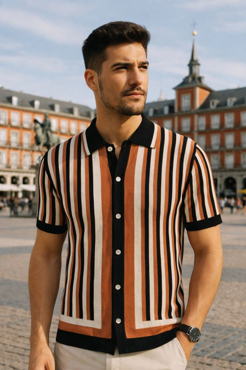 Polo Hombre Algodón Rayado Ajuste Clásico
