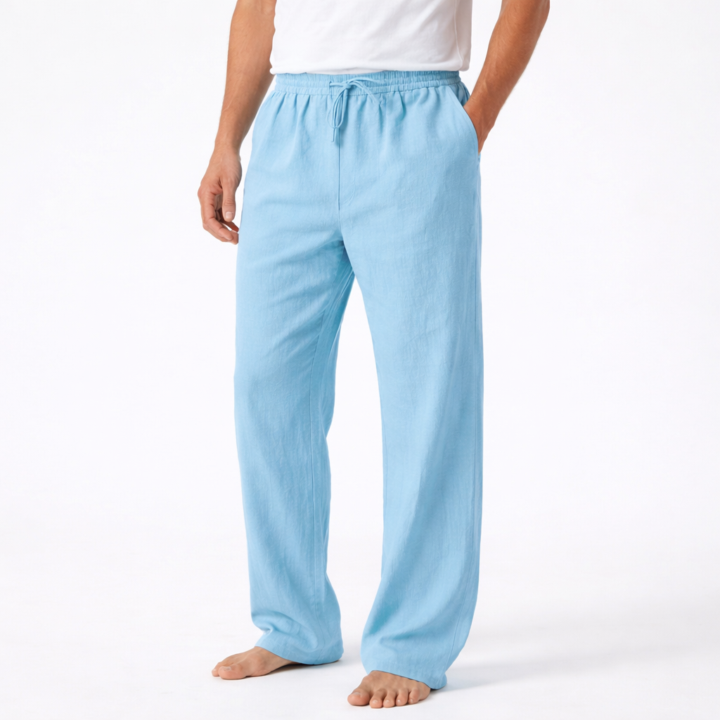 Pantalones Hombre Algodón Cordón Pierna Ancha