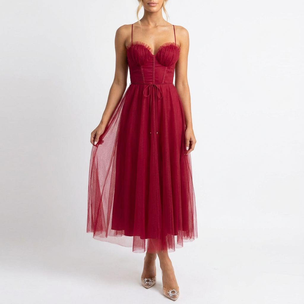 Vestido midi mujer Tirantes finos Acampanado