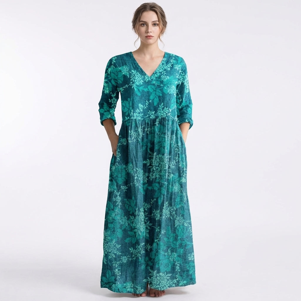 Vestido Largo Mujer Estampado Floral Holgado Boho