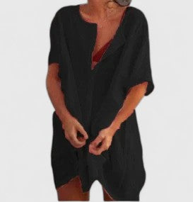 Vestido túnica mujer de algodón escote en V corte suelto