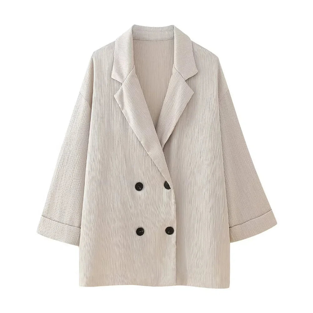 Conjunto Mujer Blazer Cruzado y Pantalón Palazzo Fluido