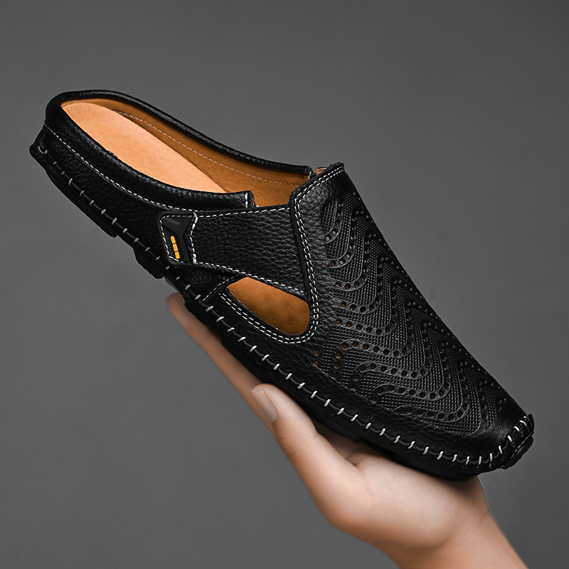 Mules Hombre de Cuero Laterales Abiertos