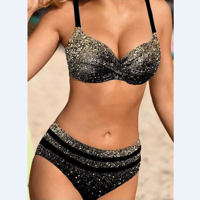 Bikini Mujer Cintura Alta Tirantes Estampado Tropical