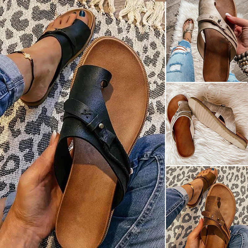 Sandalias planas mujer con anillo en dedo y tiras finas