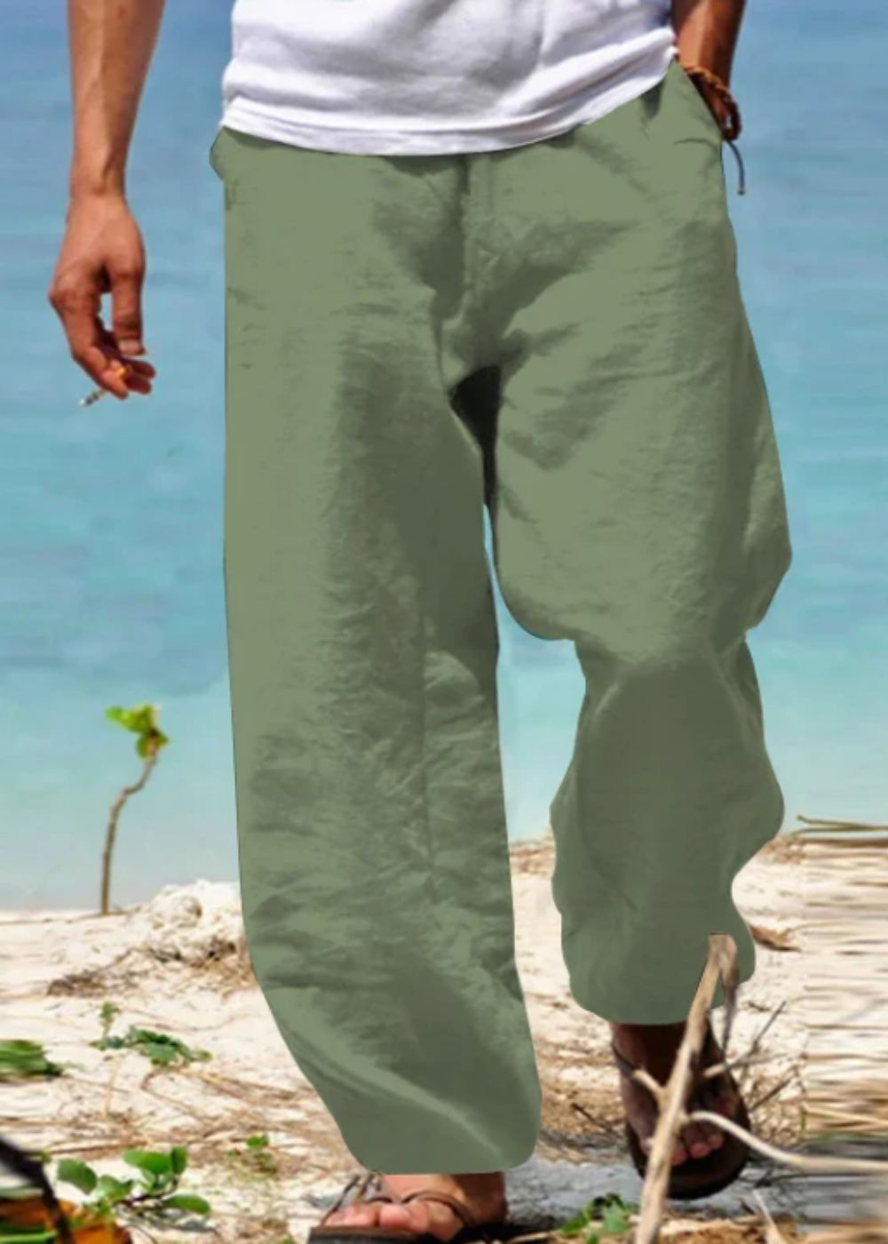 Pantalón hombre ligero algodón corte amplio cómodo